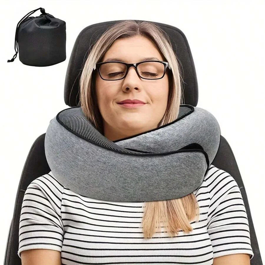 1pc Travel Pillow Pure Memory Foam Neck Pillow, Comfortable & Breathable Cover, Machine Washable, Airplane Travel Kit With Luxur - Zecs shopping