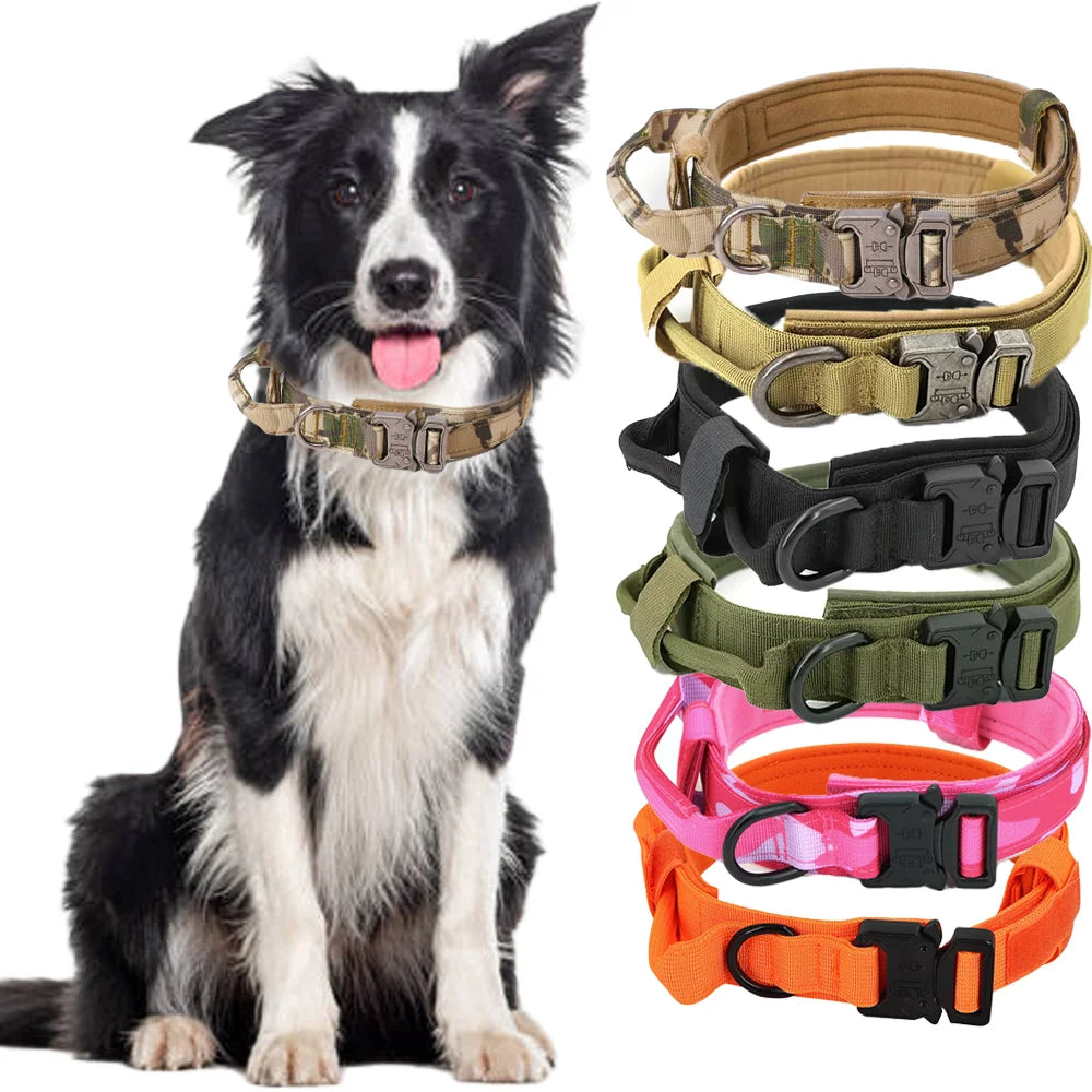 Tactical Military Dog Collar Adjustable Nylon Dog Collar with Control Handle and Metal Buckle for Medium and Large Dogs - Zecs shopping
