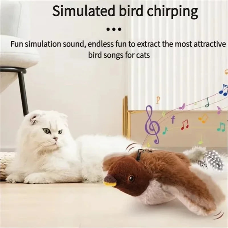 2 Styles Interactive Cat Toy Flapping Bird With Catnip Rechargeable Bird Cat Toys Touch Activated Fluffy Plush Toys For Cats - Zecs shopping