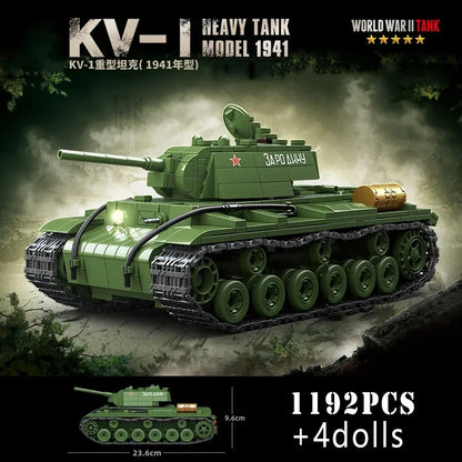 WW2 Heavy Tank Building Blocks – Military Tiger, KV & IS Tank Brick Model Set
