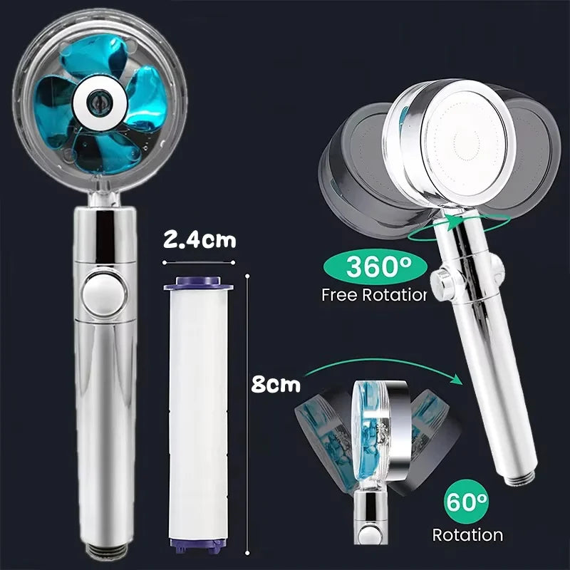 Handheld Degrees Rotation Turbo Fan Shower Head High Pressure Water Saving Spray Showerhead Filters Bathroom Accessories