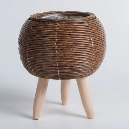Fashion Rattan Woven Flower Pot Creative Flower Planters With Removable Legs Durable Hand Wove Plant Stand - Zecs shopping