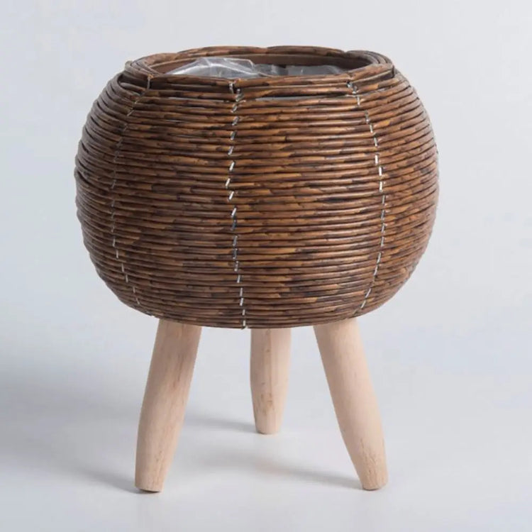 Fashion Rattan Woven Flower Pot Creative Flower Planters With Removable Legs Durable Hand Wove Plant Stand - Zecs shopping