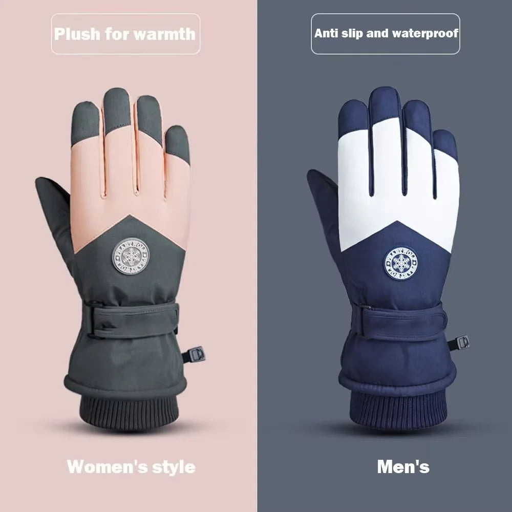 Winter Unisex Snowboard Ski Gloves PU Leather Non-slip Touch Screen Waterproof Motorcycle Cycling Fleece Warm Snow Gloves