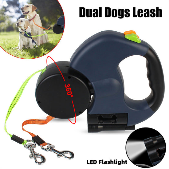 Retractable Dual Dog Leash – Reflective Walking Leash for Small Dogs