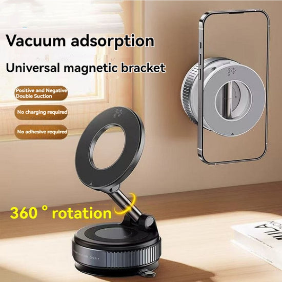 Magnetic Vacuum Suction Phone Holder – Foldable Adjustable Car Mount Stand